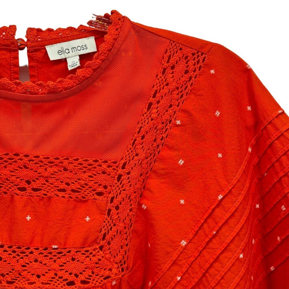 Ella Moss Balloon Sleeve Top Women's S Lyra Boho Crochet Prairie Peasant Blouse - Picture 4 of 11